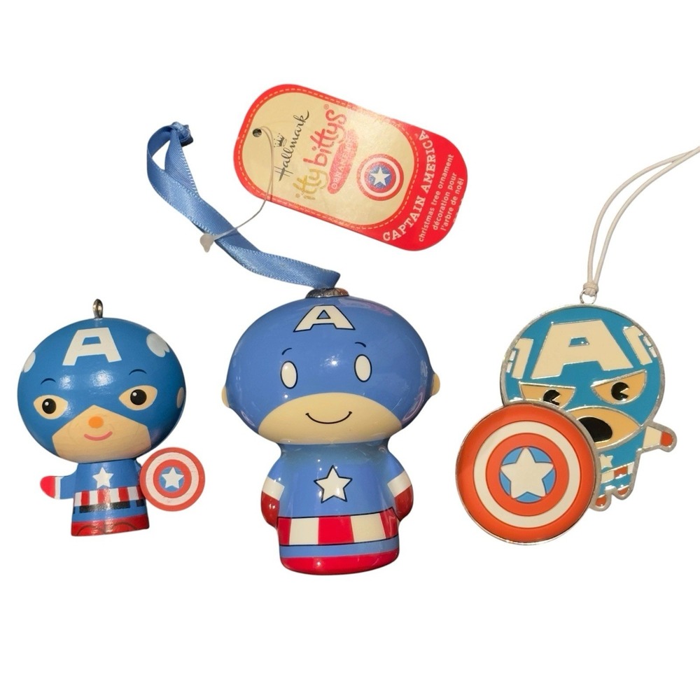 Set of 3 Hallmark Itty Bitty Marvel Captain America Ornaments